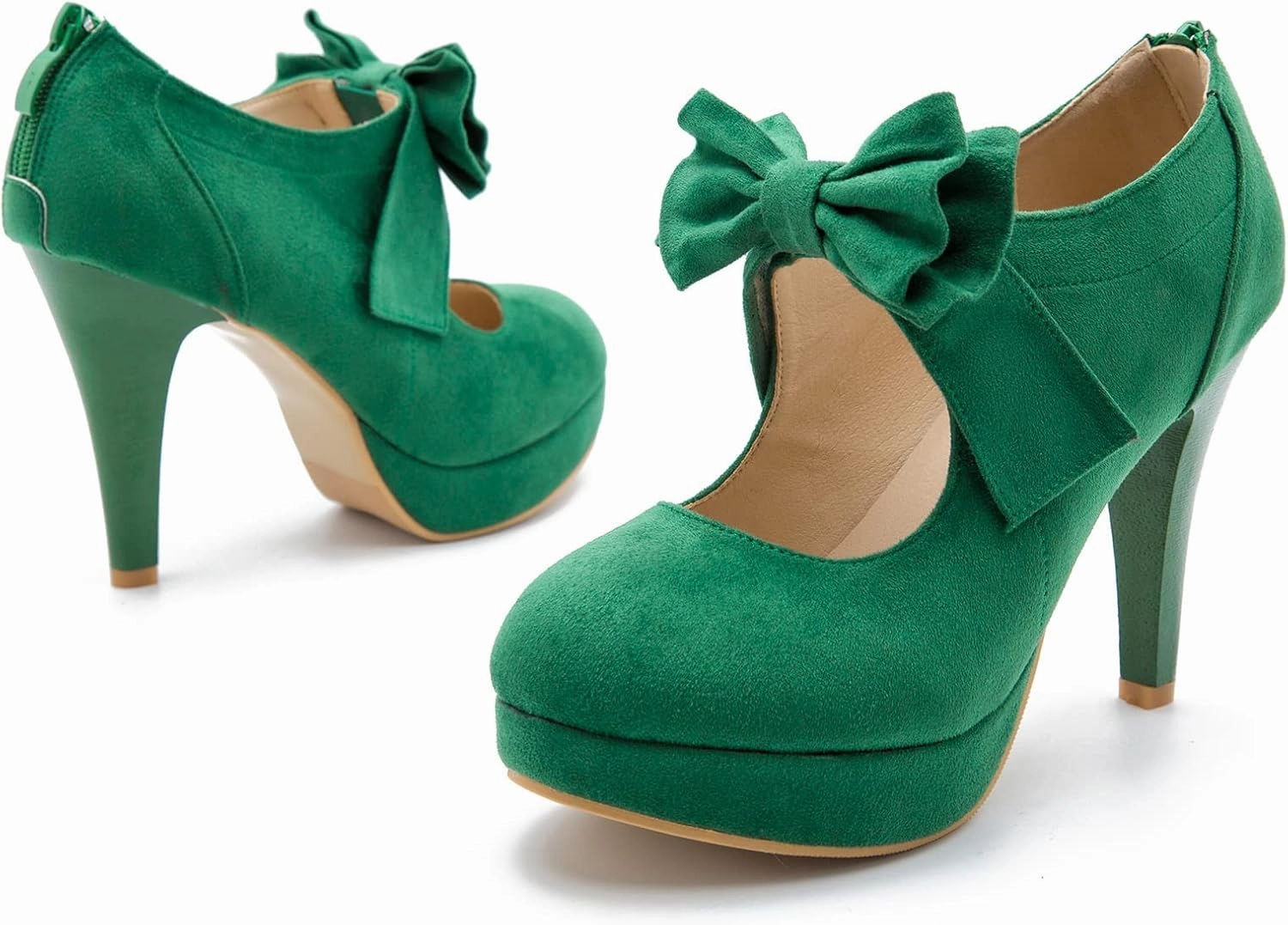 Women's Bow Heels Mary Jane High Heel Closed Toe Platform Vintage Dress Pumps