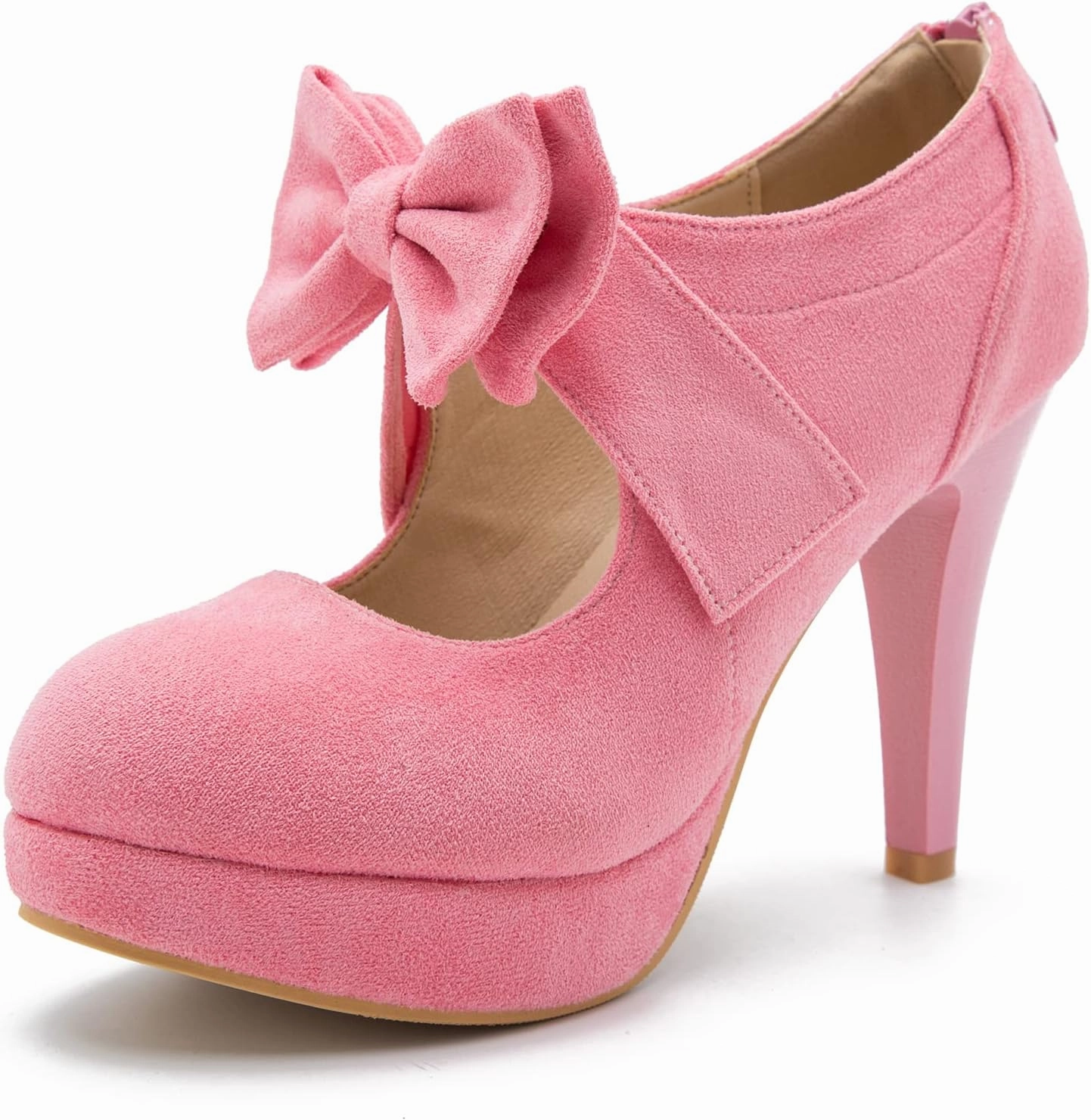 Women's Bow Heels Mary Jane High Heel Closed Toe Platform Vintage Dress Pumps