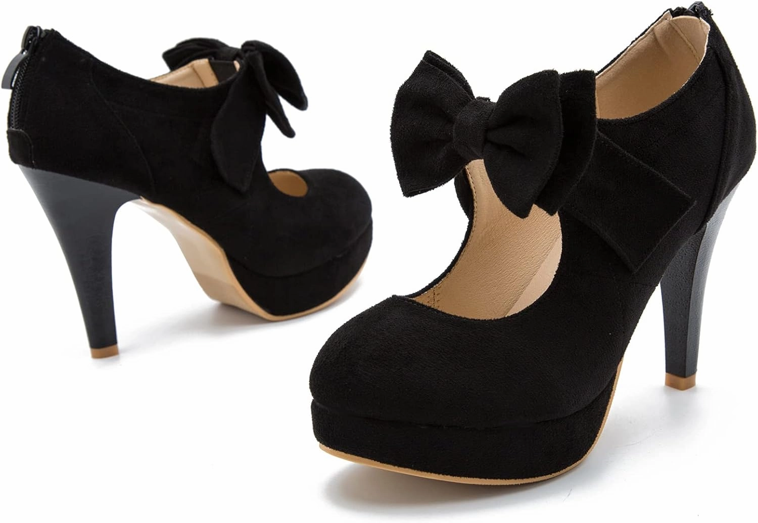 Women's Bow Heels Mary Jane High Heel Closed Toe Platform Vintage Dress Pumps