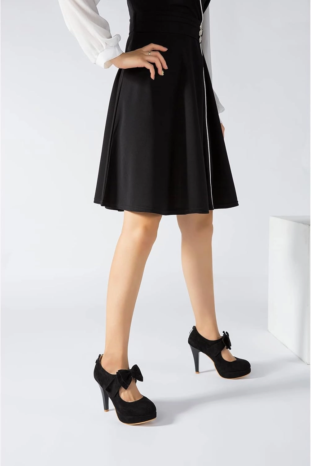 Women's Bow Heels Mary Jane High Heel Closed Toe Platform Vintage Dress Pumps