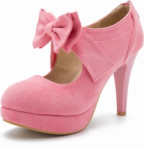 Women's Bow Heels Mary Jane High Heel Closed Toe Platform Vintage Dress Pumps