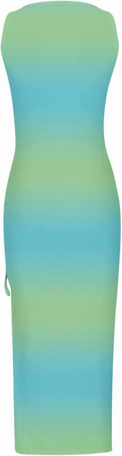 Women's Crewneck Sleeveless Casual Maxi Dresses Striped Graphic Print Sundress Loose Fit Fashion Tank Dresses