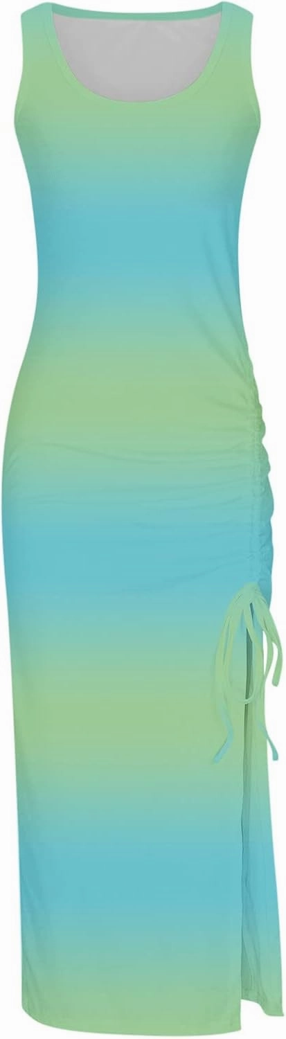 Women's Crewneck Sleeveless Casual Maxi Dresses Striped Graphic Print Sundress Loose Fit Fashion Tank Dresses