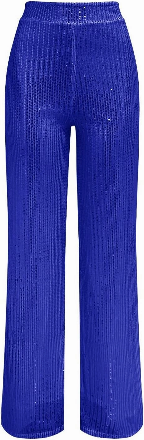 Women's High Waisted Sequin Pants Trendy Carnival Evening Party Sparkly Trousers Oversized Baggy Wide Leg Casual Pant