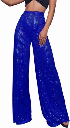 Women's High Waisted Sequin Pants Trendy Carnival Evening Party Sparkly Trousers Oversized Baggy Wide Leg Casual Pant