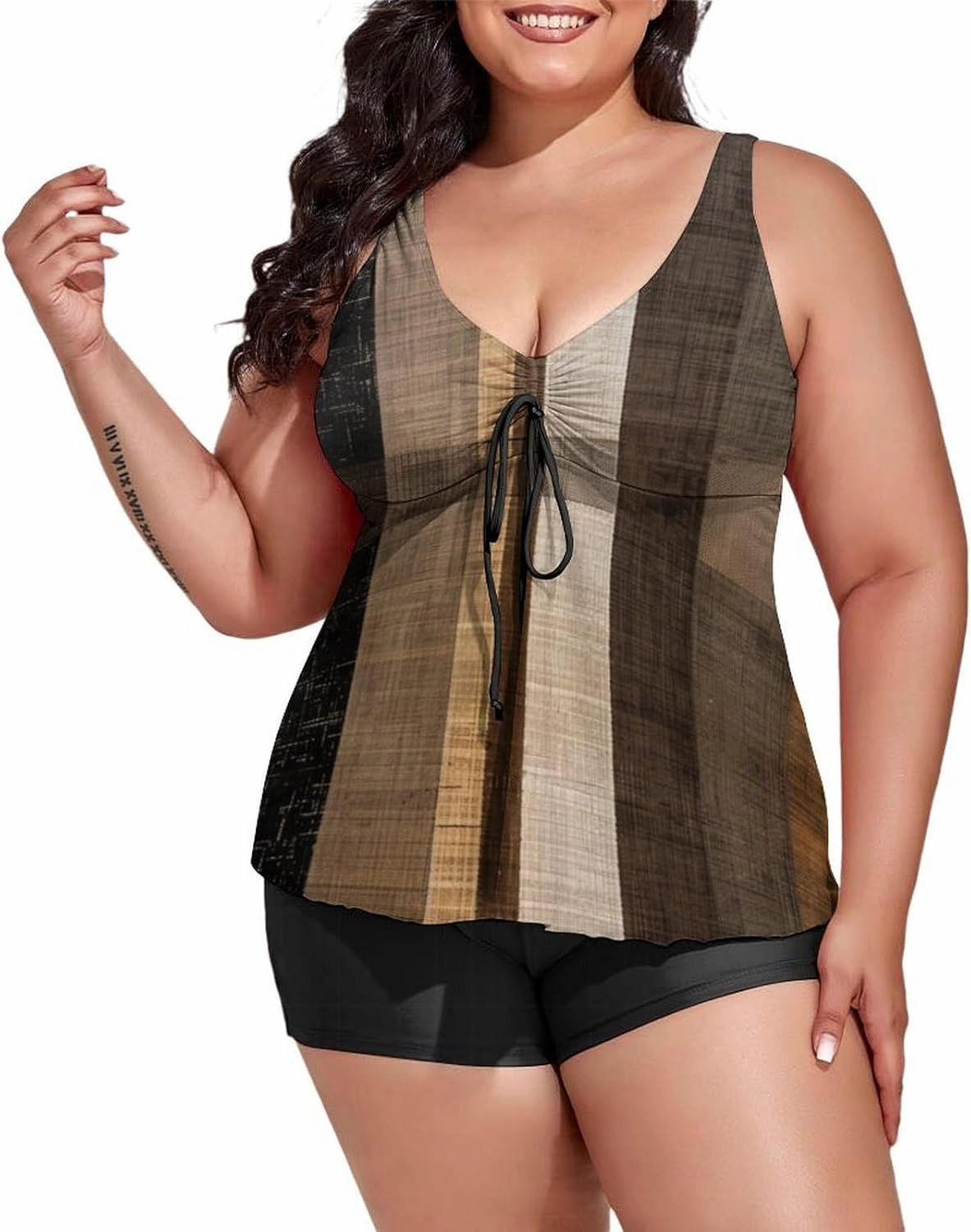 Women's Plus Size Tankini Swimsuits with Top/Boyshorts Camping Trailer Happy Campers Women's 2 Pieces Swimwear Tummy Control