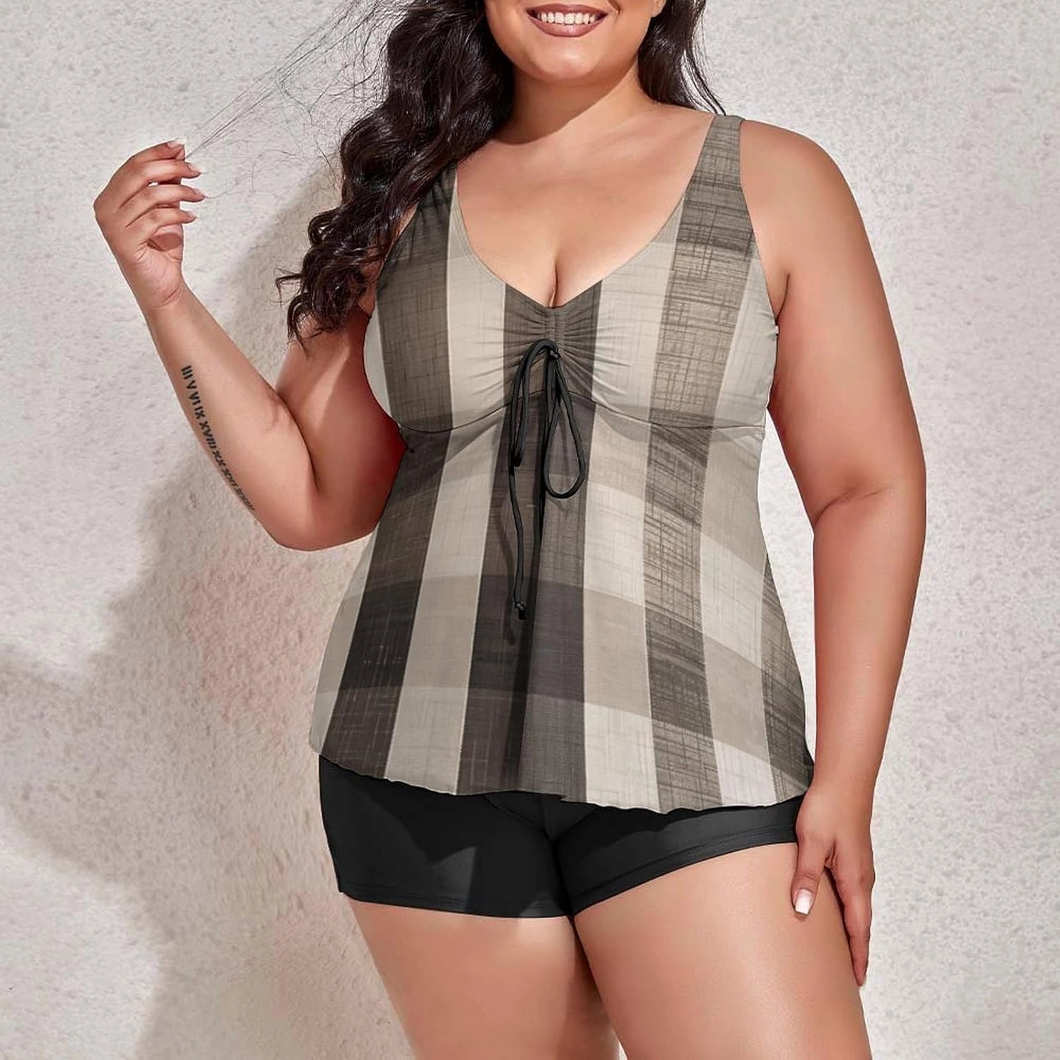 Women's Plus Size Tankini Swimsuits with Top/Boyshorts Camping Trailer Happy Campers Women's 2 Pieces Swimwear Tummy Control