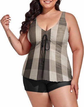 Women's Plus Size Tankini Swimsuits with Top/Boyshorts Camping Trailer Happy Campers Women's 2 Pieces Swimwear Tummy Control