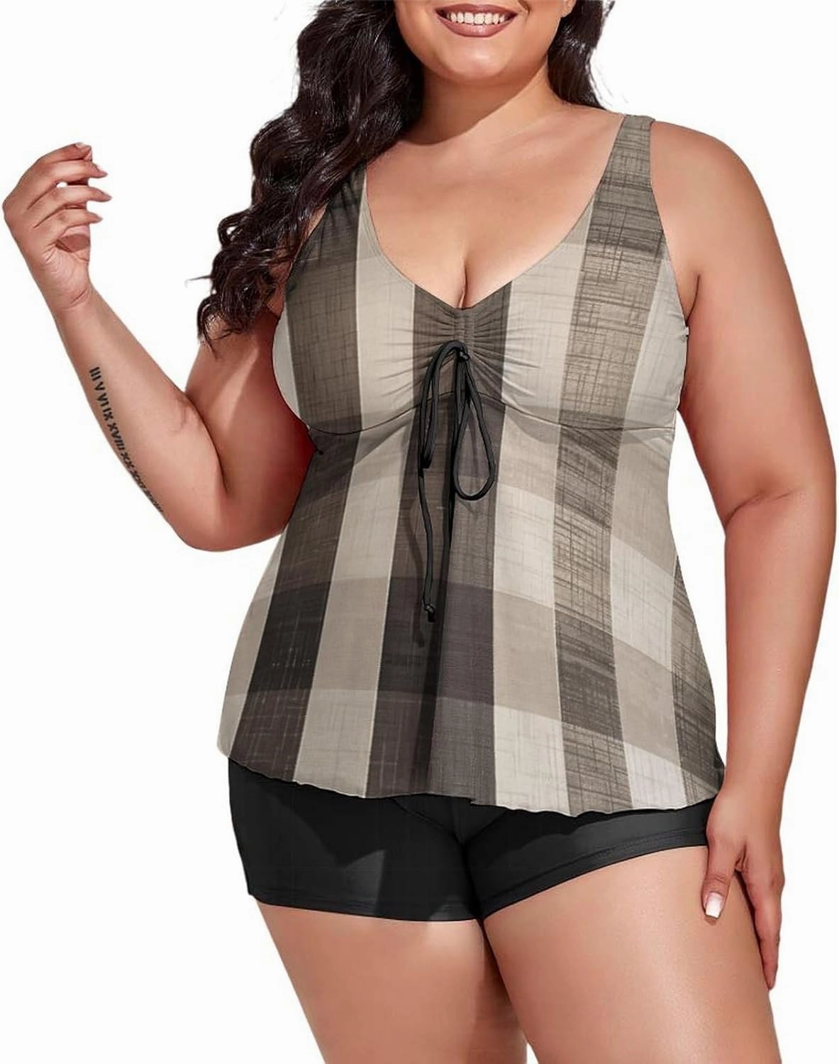 Women's Plus Size Tankini Swimsuits with Top/Boyshorts Camping Trailer Happy Campers Women's 2 Pieces Swimwear Tummy Control
