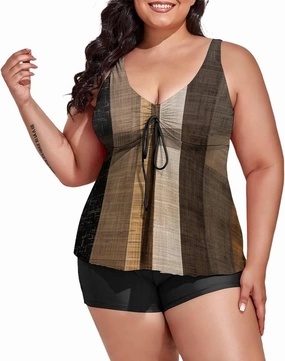 Women's Plus Size Tankini Swimsuits with Top/Boyshorts Camping Trailer Happy Campers Women's 2 Pieces Swimwear Tummy Control