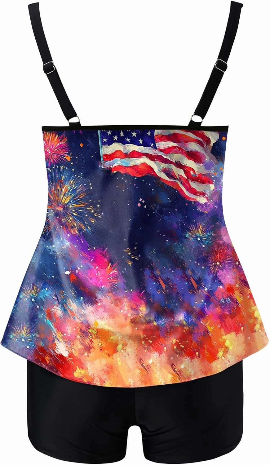 Women's Round Neck Bikini Sets Hollow Out Two Piece Swimsuits Cutout American Flag Print Mid Waist Bathing Suit