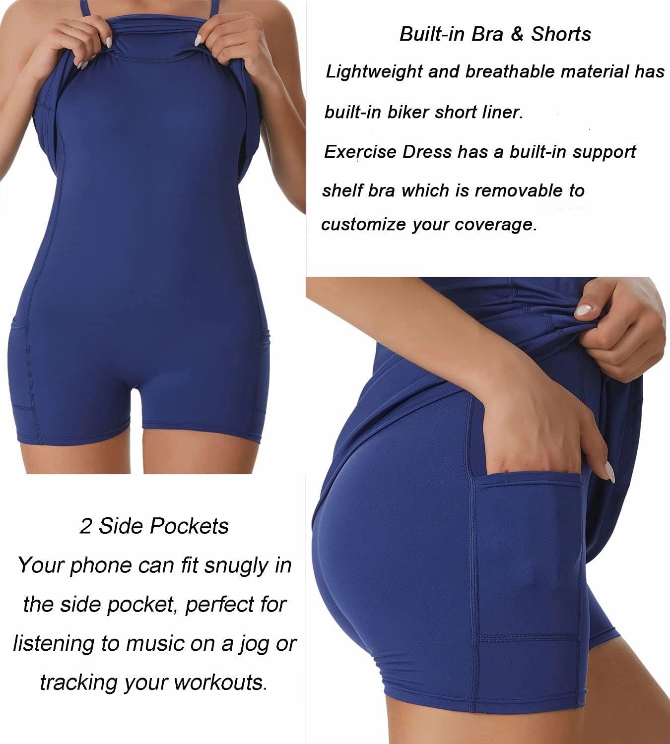 Women's Sleeveless Exercise Tennis Dress with Built-in Bra & Shorts Golf Workout Athletic Dresses Pockets
