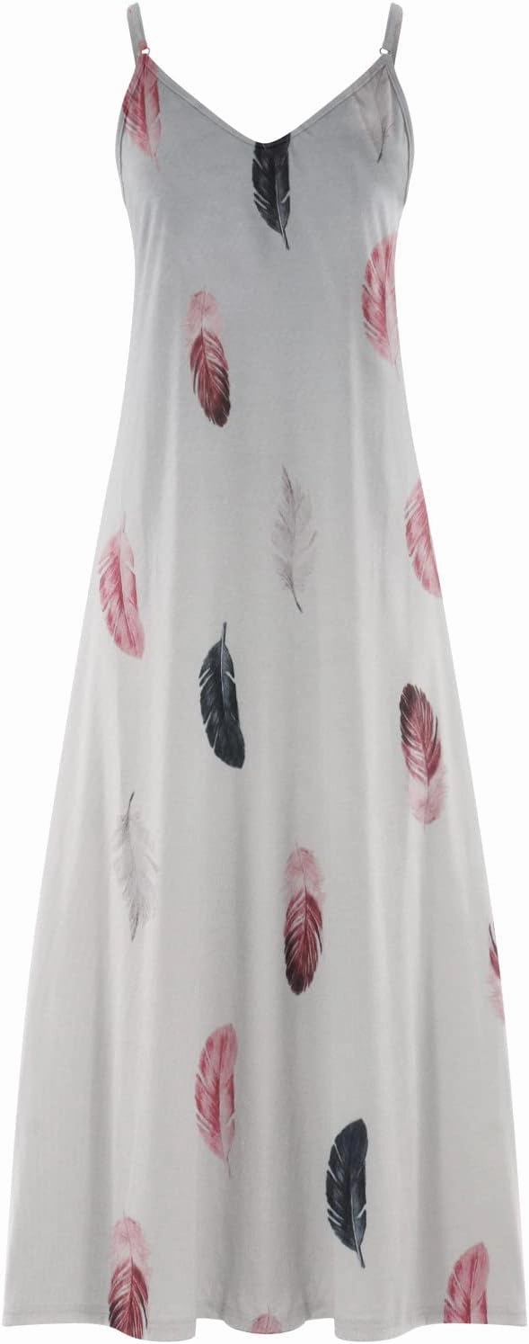 Women Spaghetti Strap Vintage Maxi Dresses Boho Floral Print Sun Dresses Loose Fit Casual Beach Dress