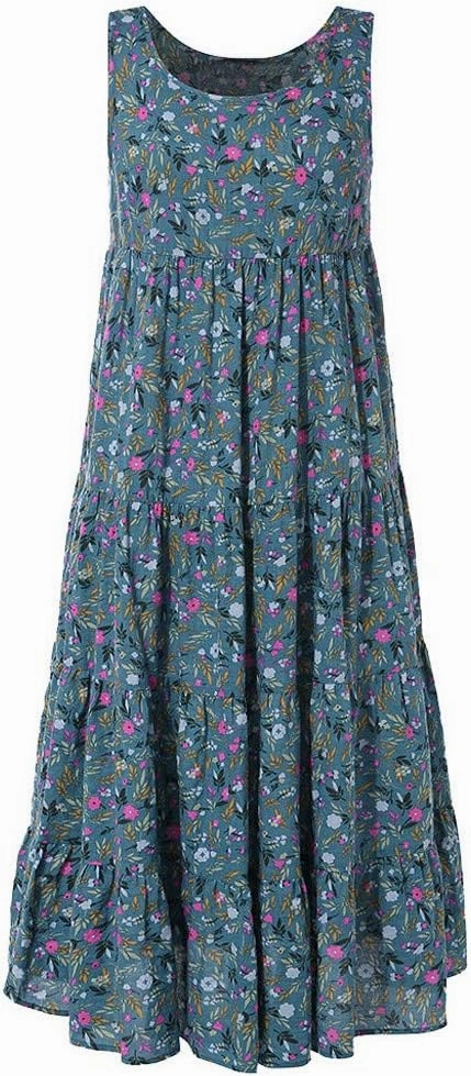 Women Summer Dresses Plus Size Maxi A-Line Floral Dresses Round Neck Cotton Linen Sleeveless Dress Casual Sundresses 2025