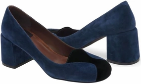 Women Vintage Chunky Block Heel Suede Pumps Round Closed Toe Slip On Dress Sandals Two-Toned Cap Toe Mid Thick Heels Office Work Shoes Ladies Classic Formal Wedding Party Comfort 4-11 M US