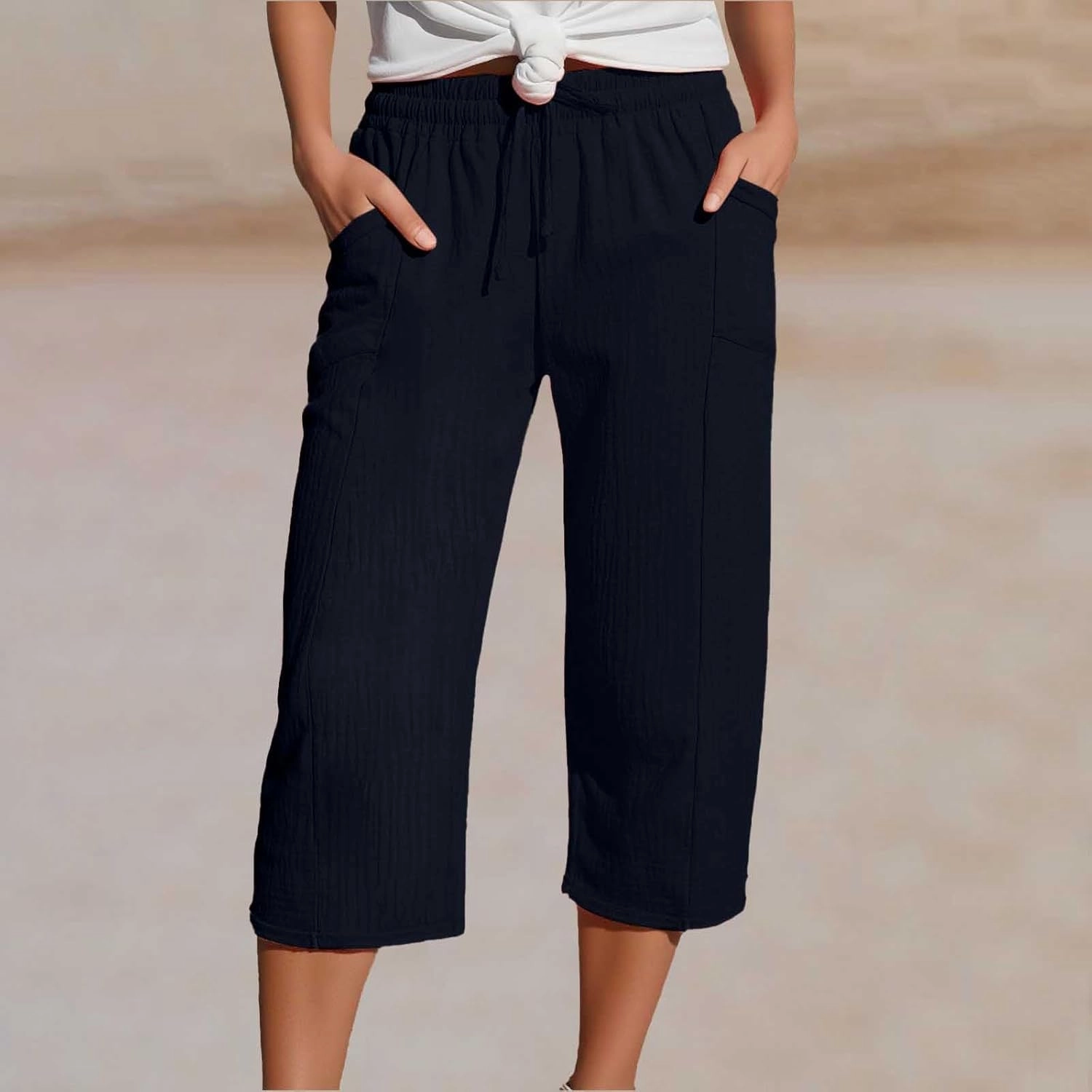 Women Wide Leg Linen Pants 2025 Summer Casual High Waisted Palazzo Pant Loose Ruched Trouser with Pocket
