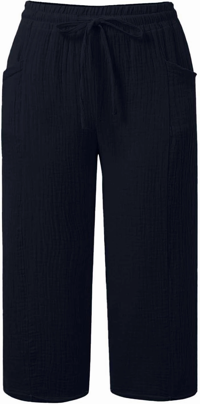Women Wide Leg Linen Pants 2025 Summer Casual High Waisted Palazzo Pant Loose Ruched Trouser with Pocket
