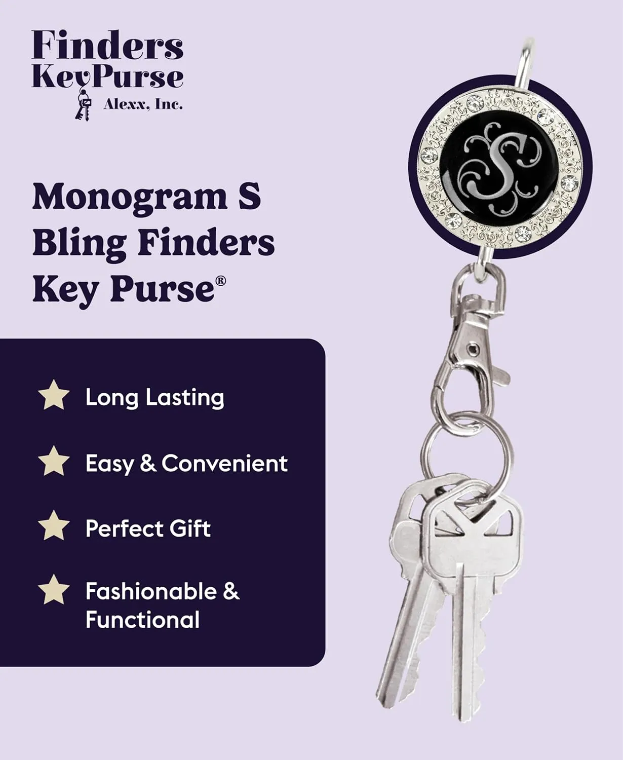 Women’s Bag Charm Key Finder, Car Keychain Hook, Cute Purse Organizer & Tote Bag Accessories, Gifts for Mom - Monogram Letter