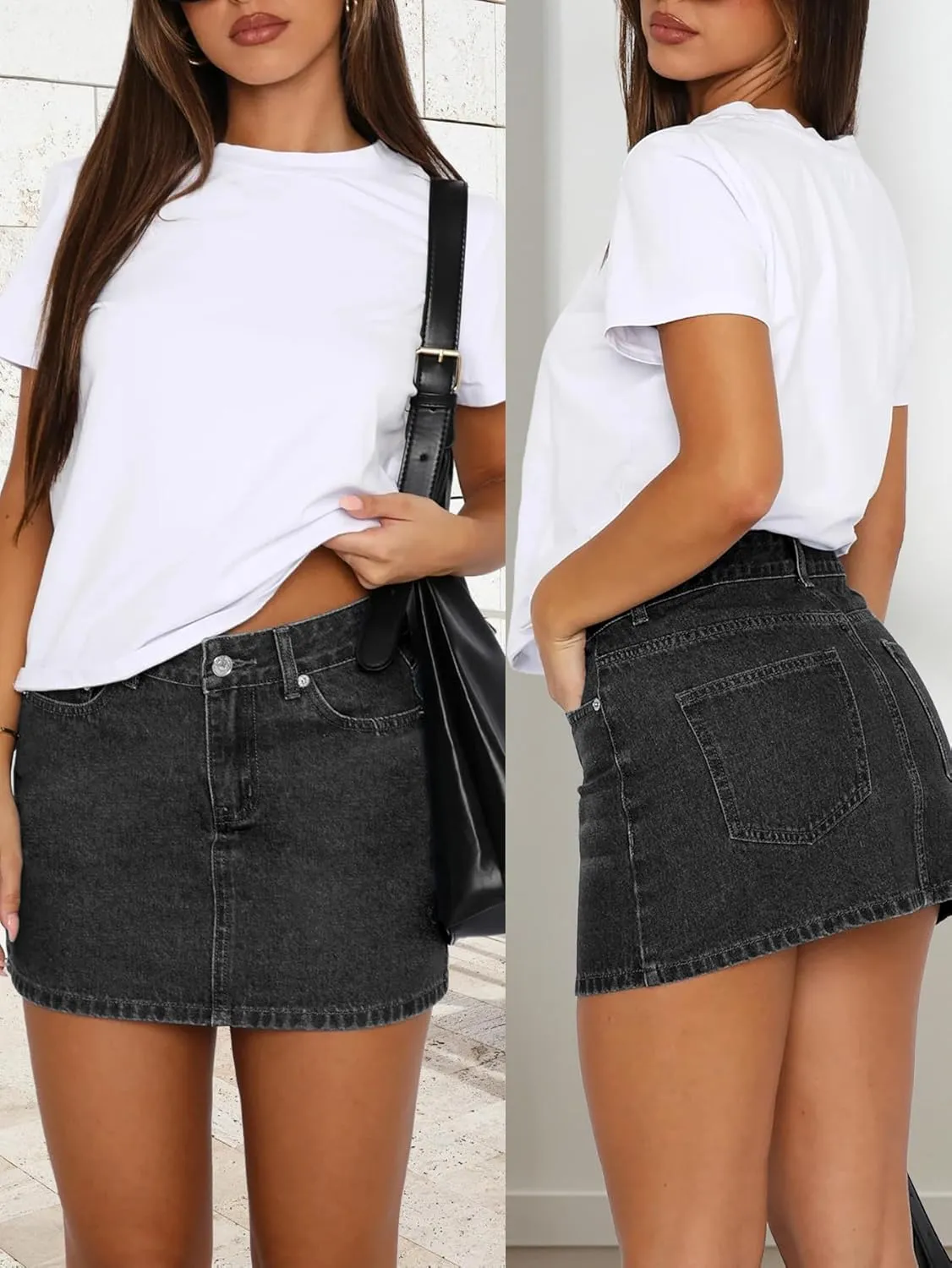 Womens Denim Skirt Casual Mini Jean Skirt Stretch Low Waist Jean Skirt for Women Zip Fly Denim Mini Skirts