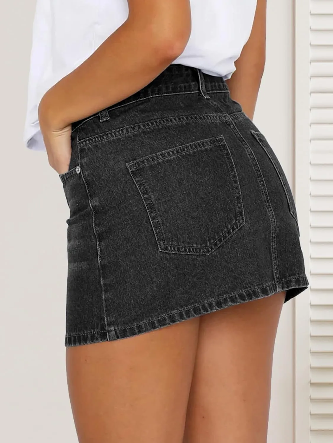 Womens Denim Skirt Casual Mini Jean Skirt Stretch Low Waist Jean Skirt for Women Zip Fly Denim Mini Skirts