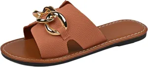 Women's Fashion Slide Sandal Womens Flat Sandals Comfortable Flip Flops Slide Sandals Summer Beach Shoes With Metal
