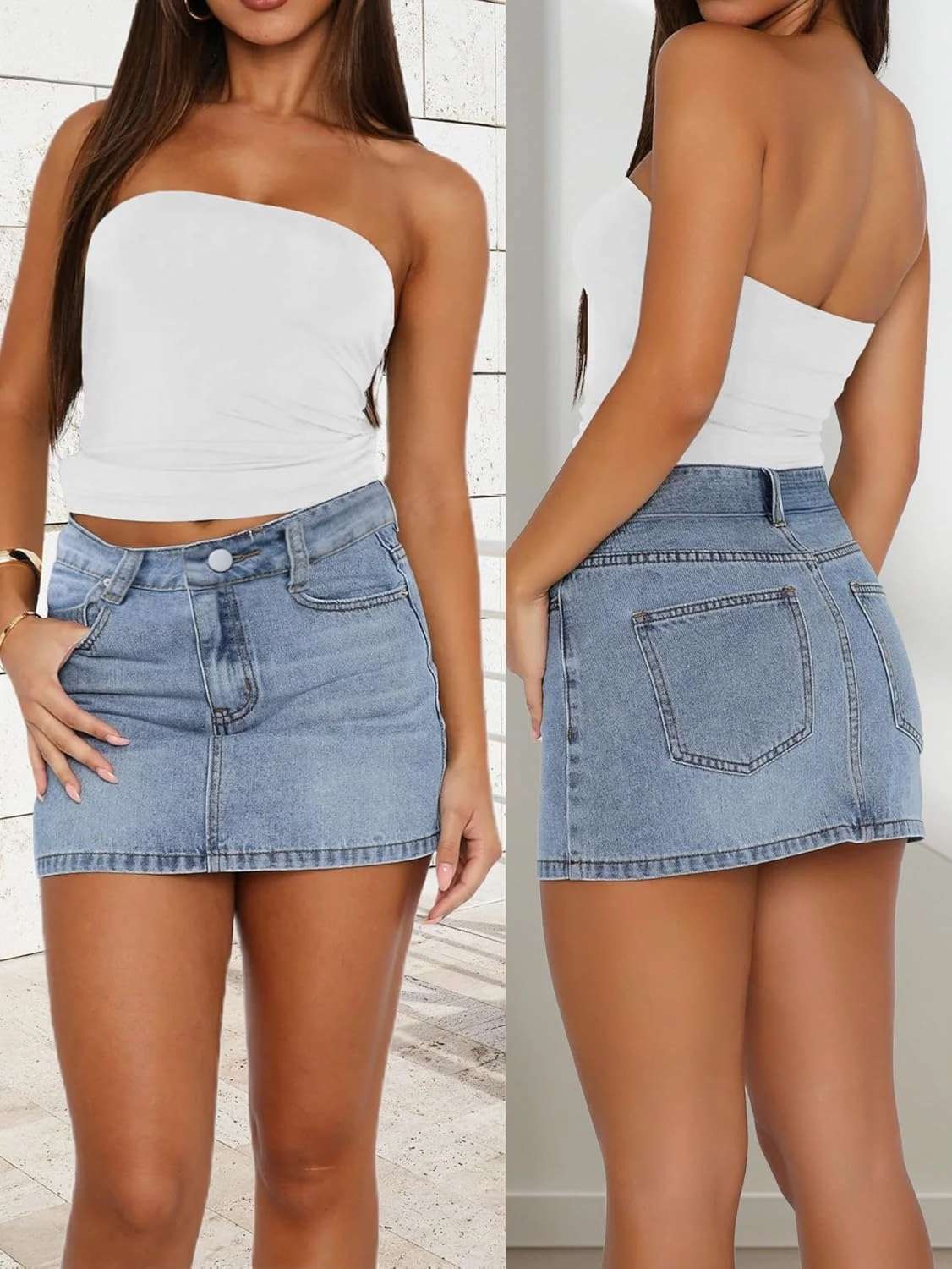Womens Denim Skirt Casual Mini Jean Skirt Stretch Low Waist Jean Skirt for Women Zip Fly Denim Mini Skirts