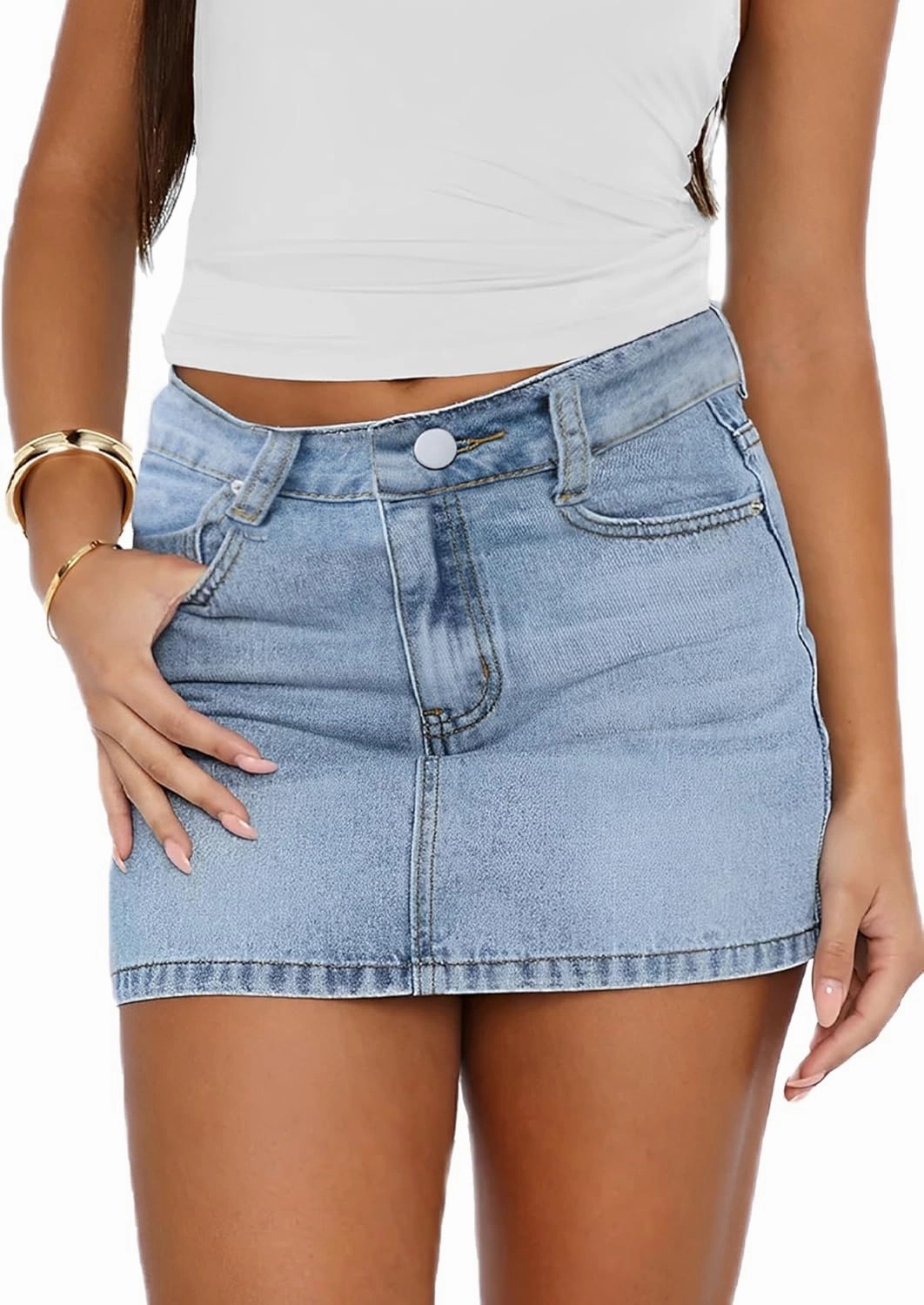 Womens Denim Skirt Casual Mini Jean Skirt Stretch Low Waist Jean Skirt for Women Zip Fly Denim Mini Skirts
