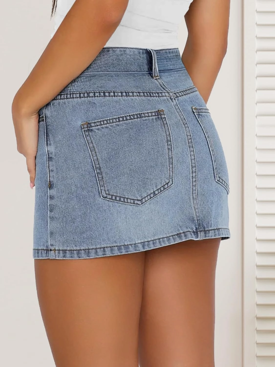 Womens Denim Skirt Casual Mini Jean Skirt Stretch Low Waist Jean Skirt for Women Zip Fly Denim Mini Skirts