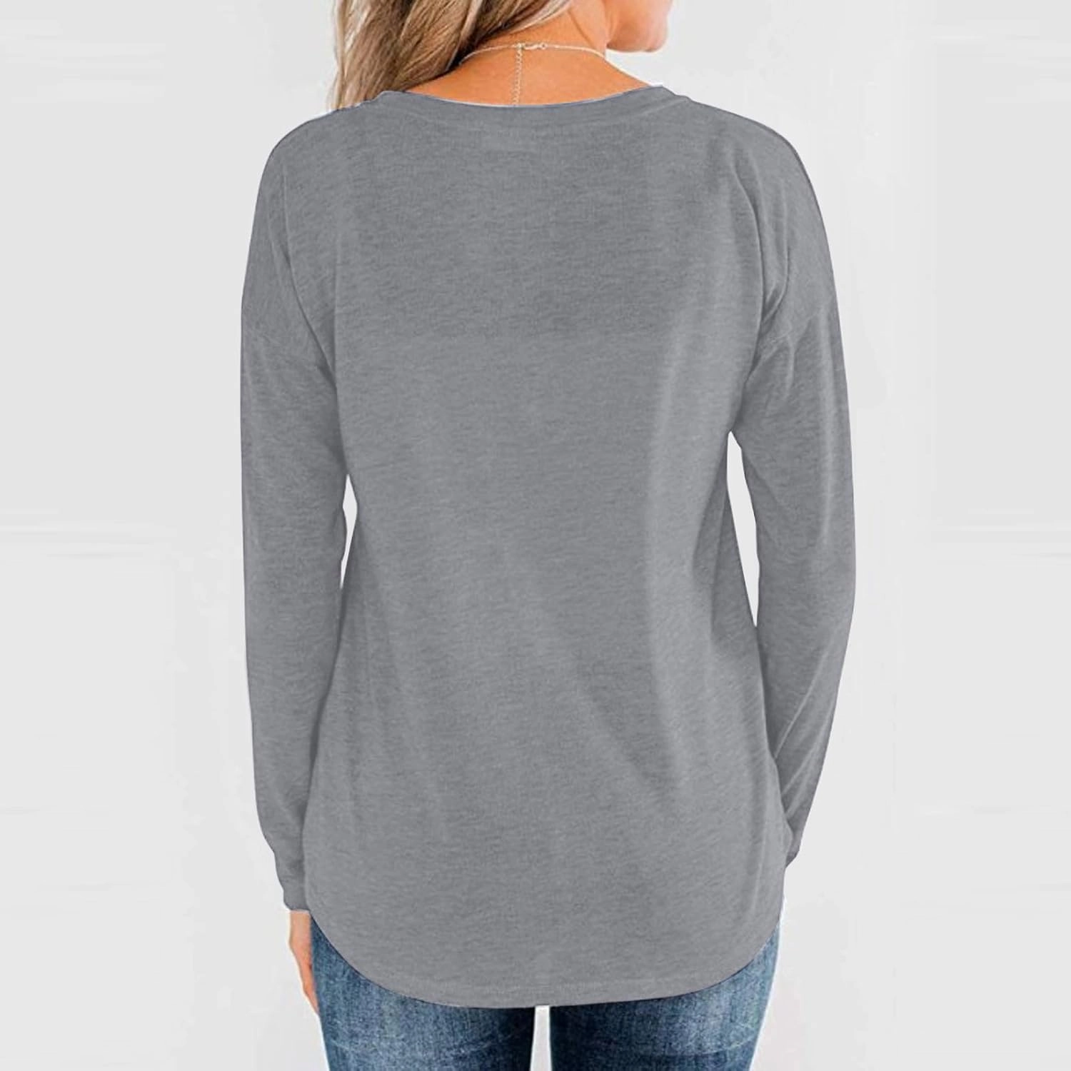 Womens Long Sleeve Tops Dressy Casual Fall Solid Button Down Shirt Loose Fit Work Pullover Blouse Ladies Clothes 2024
