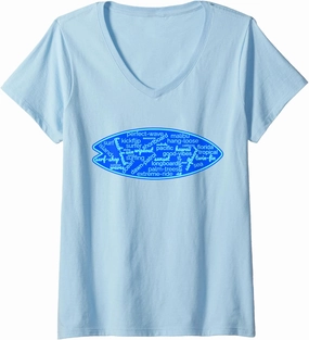 Womens Men's Surfing Cold Water Surfer Pacific Ocean Waves Beach V-Neck T-Shirt