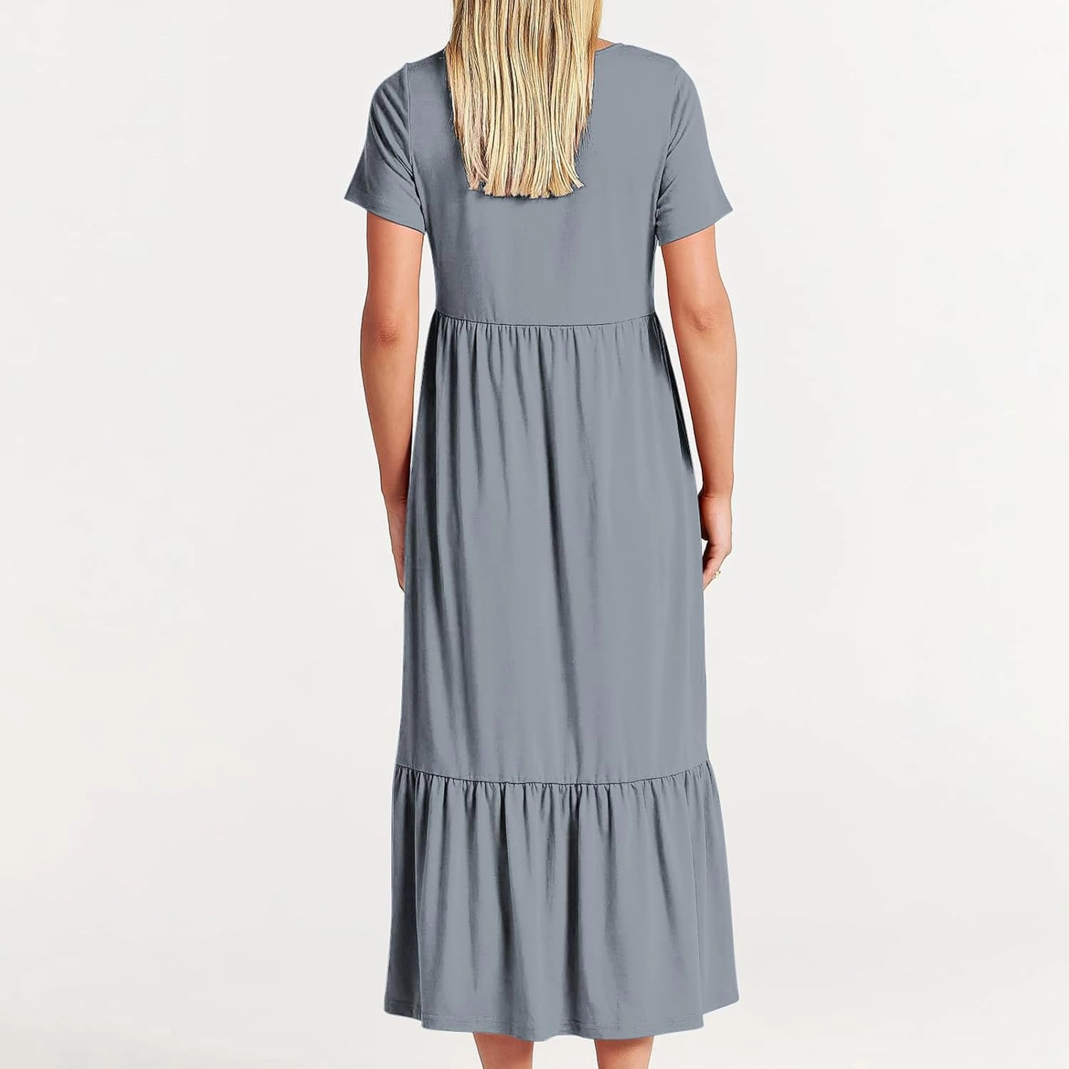 Womens Summer Short Sleeve Crewneck Shirt Dress Casual Flowy Tiered Maxi Beach Sundress with Pockets Elegant Long Dresses