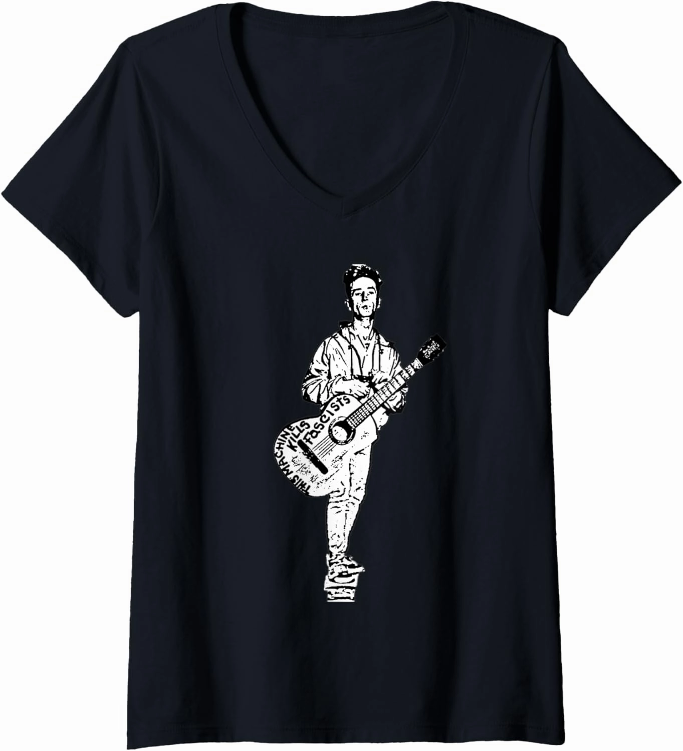 Womens Woody on Skateboard This Machine Kills Fascists V-Neck T-Shirt