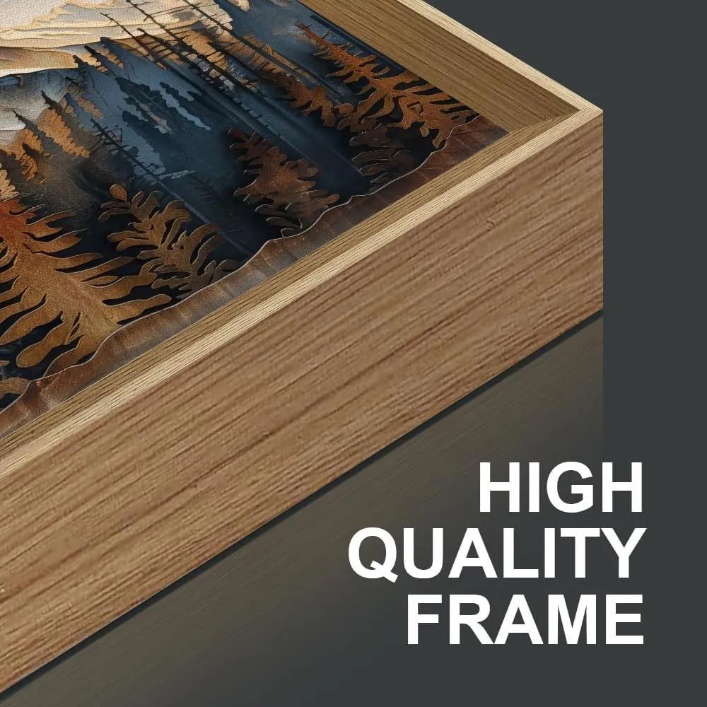 Wood Mountain Framed Canvas Wall Art Set, Pine Trees Wall Painting, Ridge Scenery Wall Decor, Natural Sun Landscape Art Print for Living Room, Bedroom, Dining Room, Office - 16"x24"x3