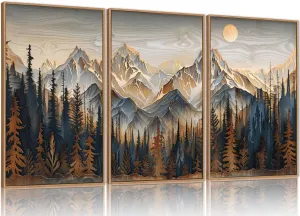 Wood Mountain Framed Canvas Wall Art Set, Pine Trees Wall Painting, Ridge Scenery Wall Decor, Natural Sun Landscape Art Print for Living Room, Bedroom, Dining Room, Office - 16"x24"x3