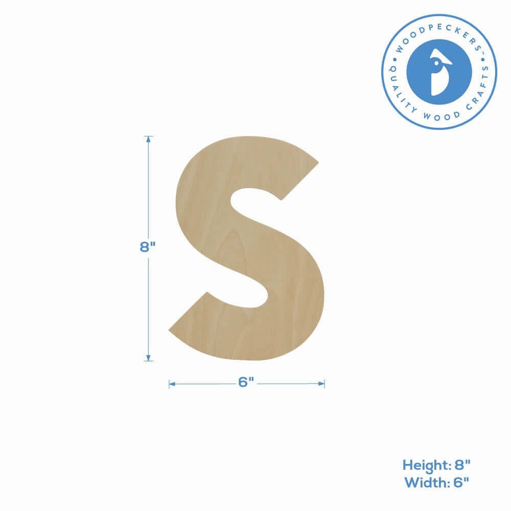 Wood Cutout Letter S, 8"
