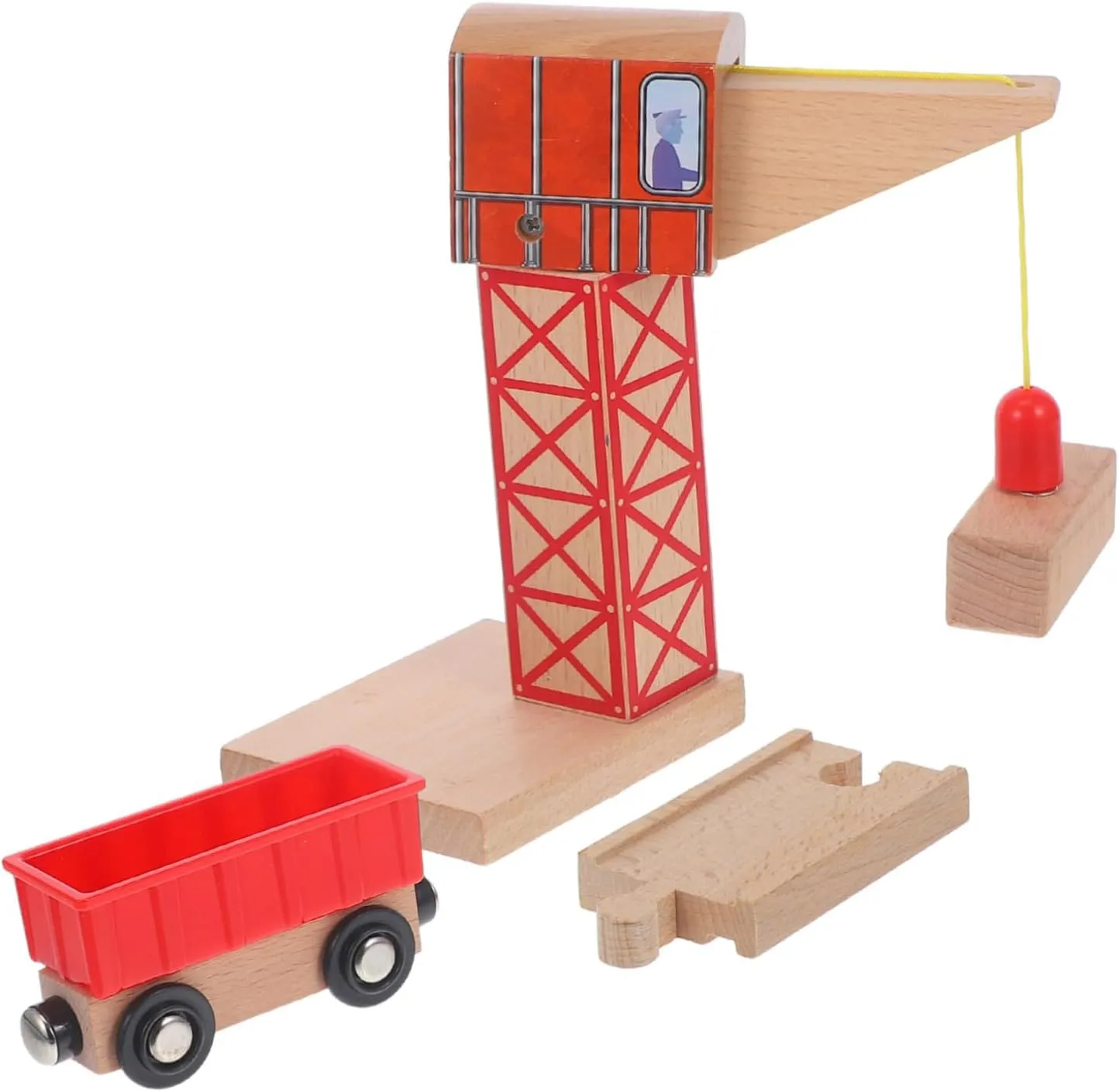 Wooden Railway Crane Toy Train Accessories Boys and Girls Playset DIY Model Imaginative Building Toy Stable