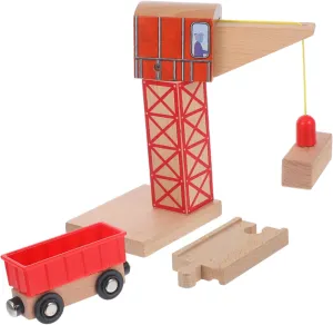 Wooden Railway Crane Toy Train Accessories Boys and Girls Playset DIY Model Imaginative Building Toy Stable
