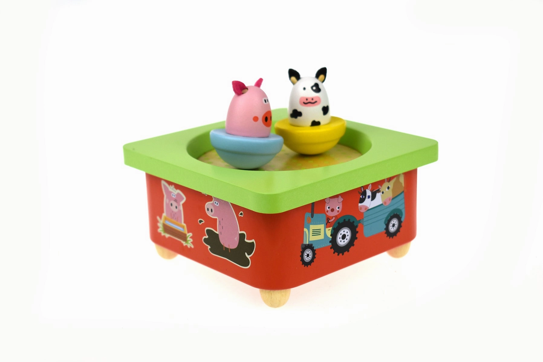 WOODEN FARM MUSIC BOX WITH METAL FRAME