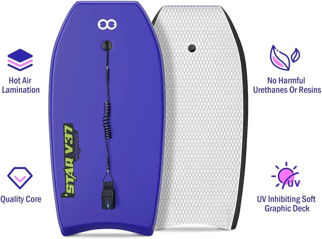 WOOWAVE Bodyboard 33-inch/37-inch/42-inch Premium IXPE Body Board with Coiled Wrist Leash, Super Lightweight EPS Core and HDPE Slick Bottom, Perfect Surfing for Kids Teens and Adults