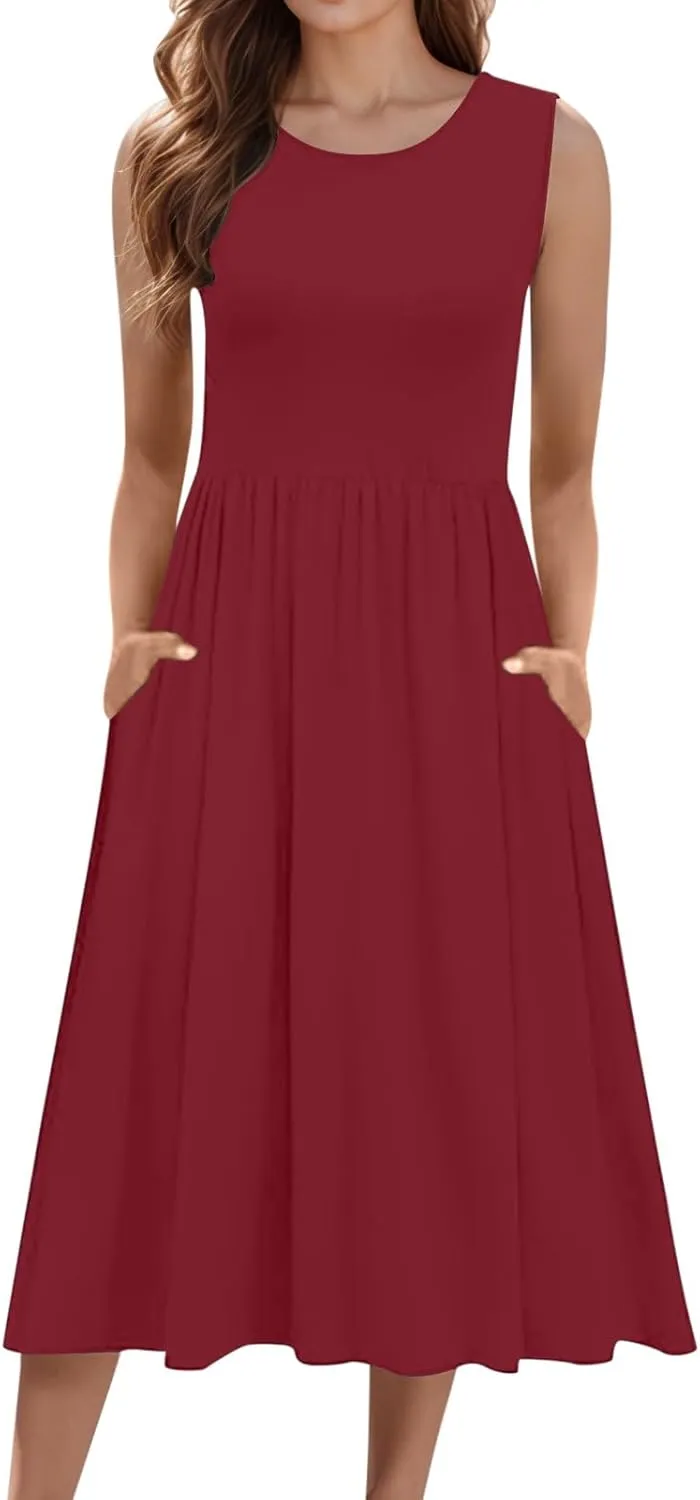 WYTong Women's Summer Tank Midi Dress 2025 Sleeveless Tank Midi Dresses with Pockets Casual A Line Flowy Dress