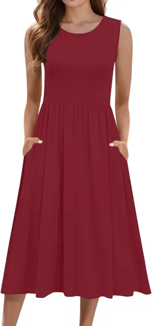 WYTong Women's Summer Tank Midi Dress 2025 Sleeveless Tank Midi Dresses with Pockets Casual A Line Flowy Dress