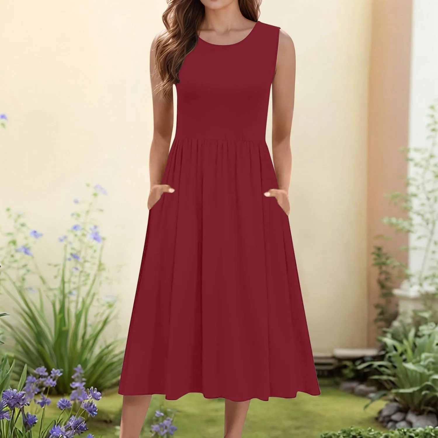 WYTong Women's Summer Tank Midi Dress 2025 Sleeveless Tank Midi Dresses with Pockets Casual A Line Flowy Dress