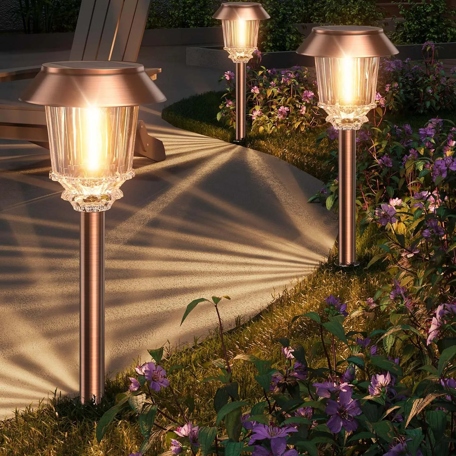 XMCOSY  Solar Pathway Lights Outdoor - 6 Pack Solar Lights Outdoor Waterproof, 10-40 LM Dimmable Auto On/Off Solar Outdoor Lights Yard Garden Walkway Driveway (Warm White)