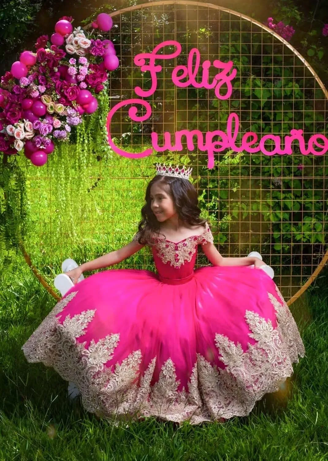 XYAYE Off Shoulder Flower Girl Dresses for Wedding Gold Lace Kids First Communion Dress Puffy Tulle Girls Ball Gown