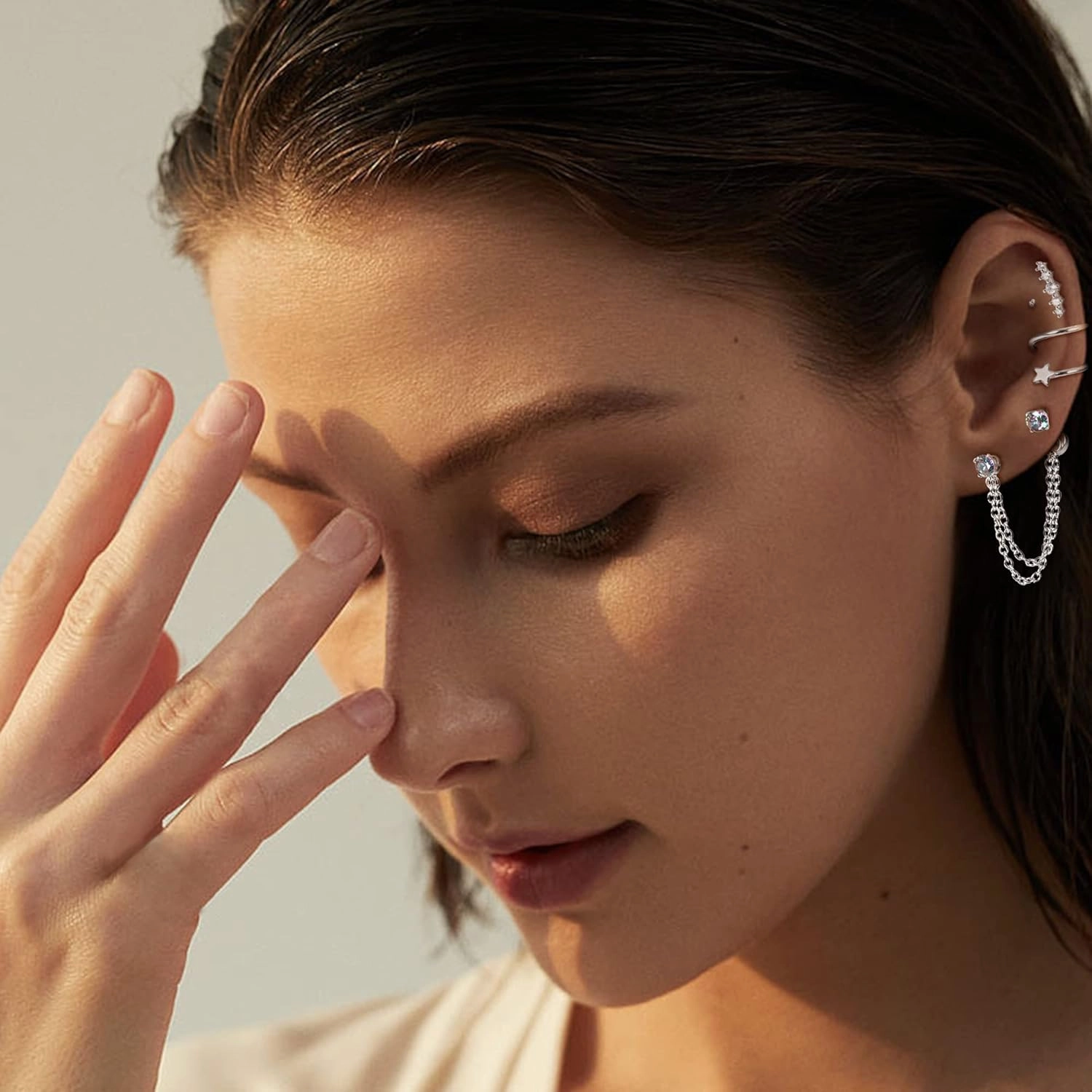 YADOCA 20G Hypoallergenic Helix Earrings For Women Surgical Steel Helix Piercing Jewelry Flat Back Stud Earrings Small Hoop Earrings Dangle with Chain Cartilage Helix Tragus Piercing Jewelry