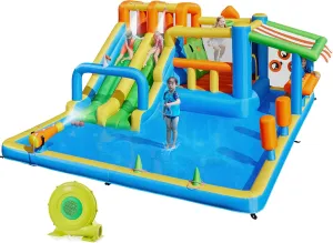 Yaheetech Inflatable Water Slide with Market Stand, Bounce House for Kids Aged 3-8 with 2 Slides for Outdoor Backyard, Splash Pool, Climbing Wall, 750W Air Blower, Ring and Ball Toss Games
