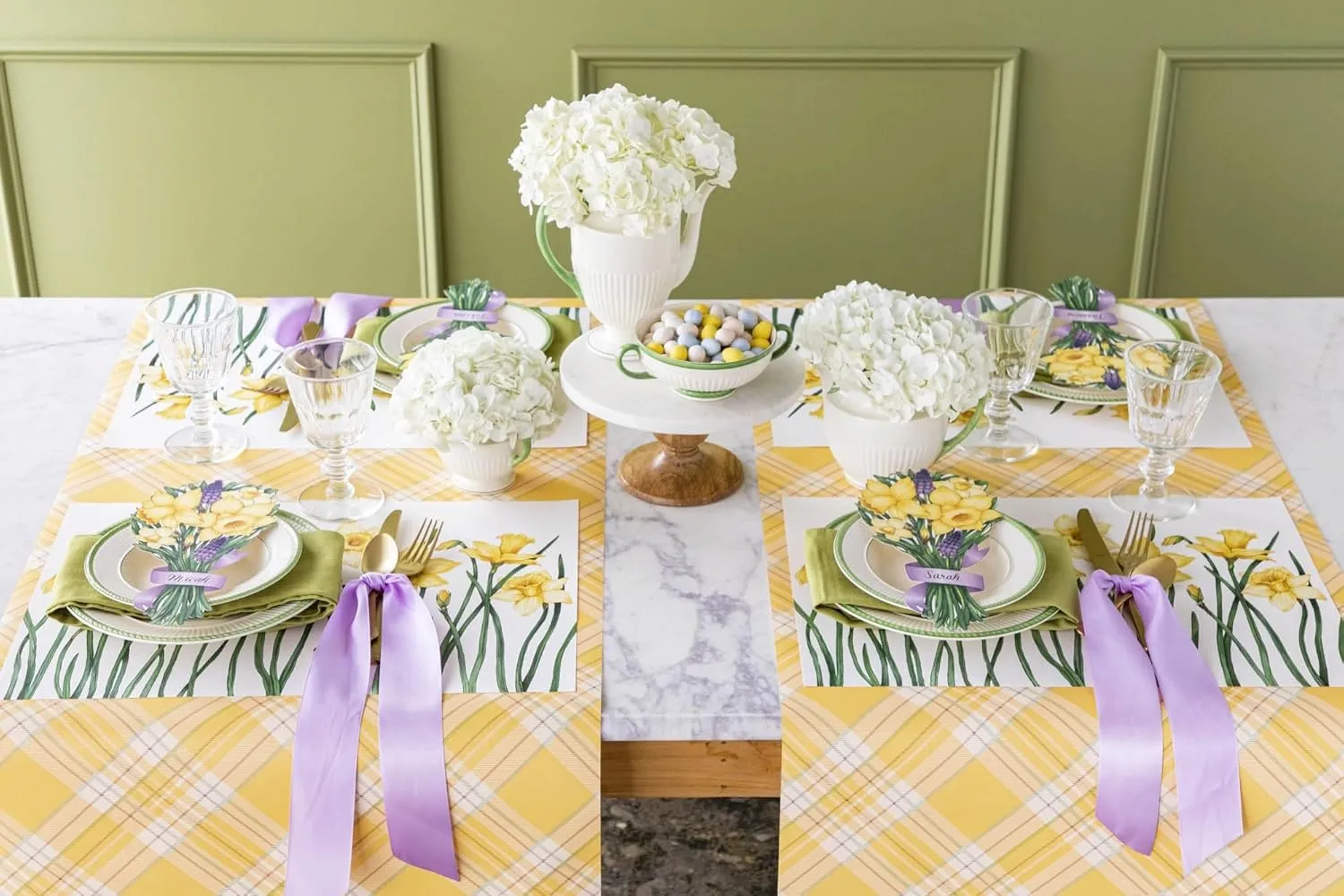 Yellow Plaid Paper Table Runner - Easter Spring Holiday Pattern for Parties or Weddings - Disposable Table Runner American Made