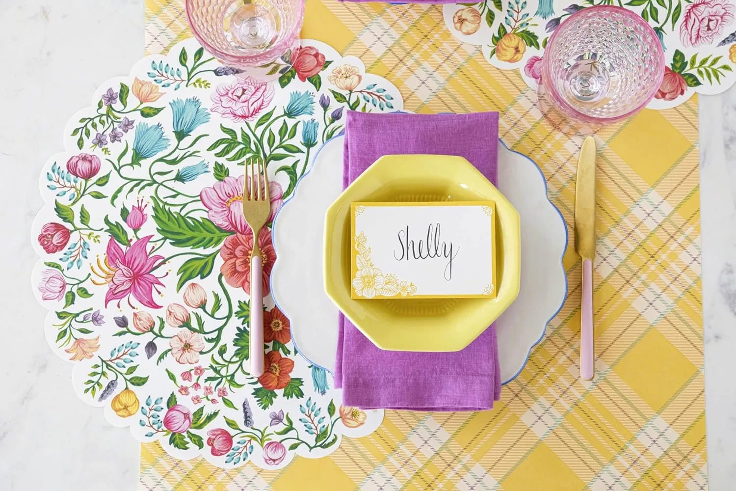 Yellow Plaid Paper Table Runner - Easter Spring Holiday Pattern for Parties or Weddings - Disposable Table Runner American Made