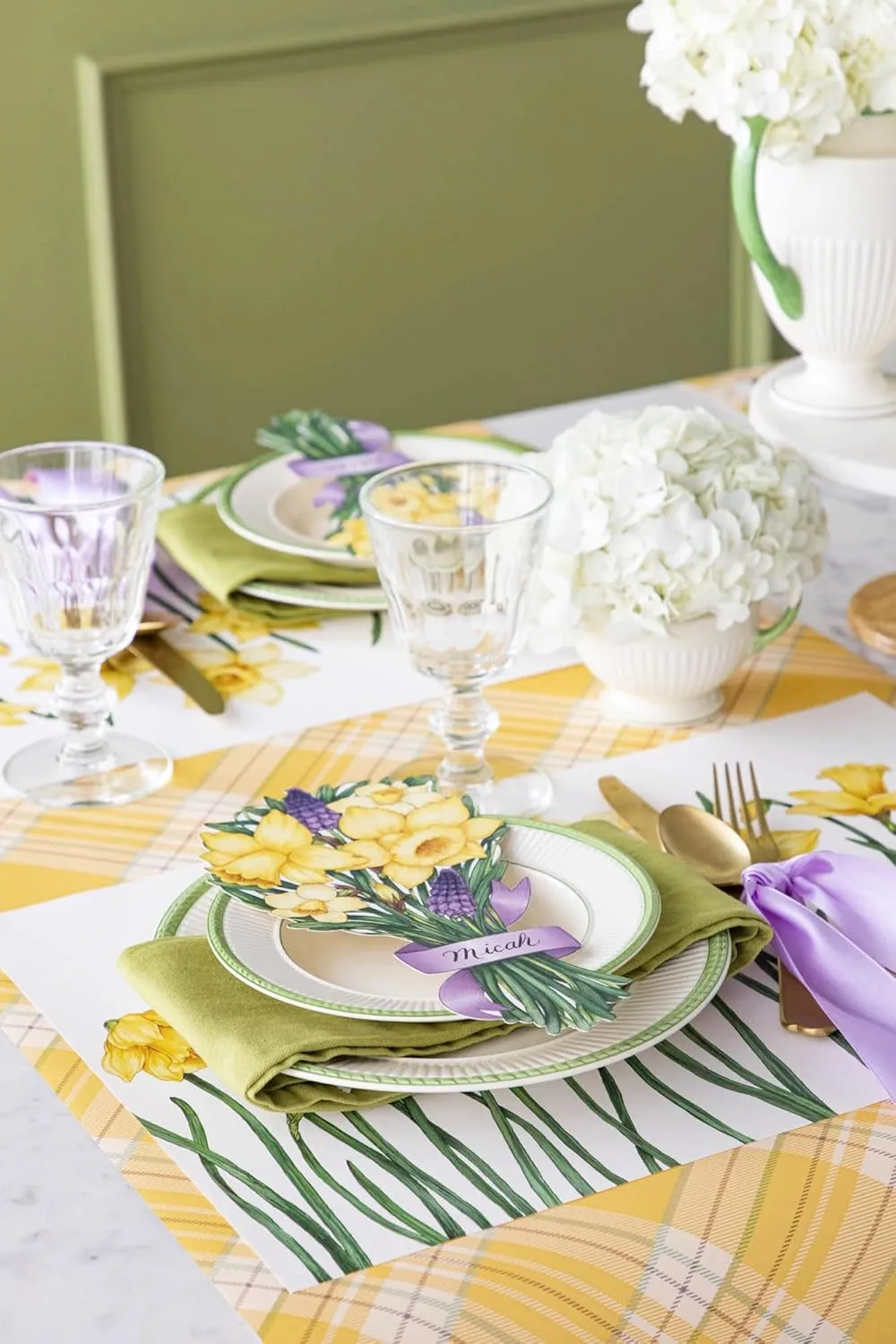 Yellow Plaid Paper Table Runner - Easter Spring Holiday Pattern for Parties or Weddings - Disposable Table Runner American Made