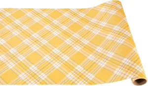 Yellow Plaid Paper Table Runner - Easter Spring Holiday Pattern for Parties or Weddings - Disposable Table Runner American Made